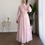 Flok Baskılı Kat Kat Elbise Pembe