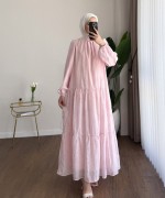 Flok Baskılı Kat Kat Elbise Pembe