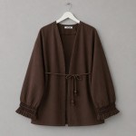 Kolu Püsküllü Keten Kimono Acı Kahve