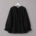 Kolu Püsküllü Keten Kimono Siyah