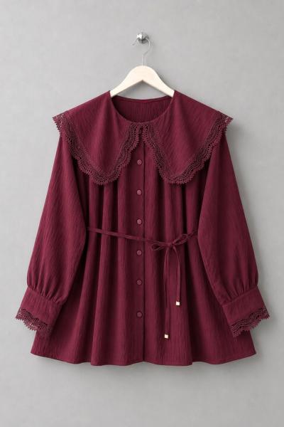 Dantel Detaylı Gömlek Bordo