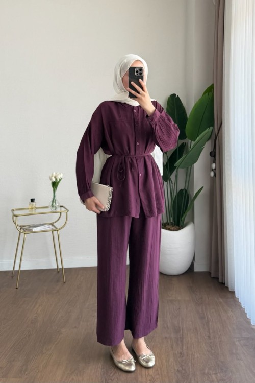 Pantolonlu Çilek Takım Bordo