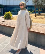 Oversize Müslin Elbise Bej