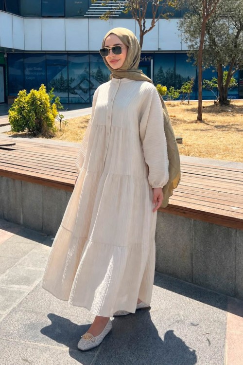 Oversize Müslin Elbise Bej