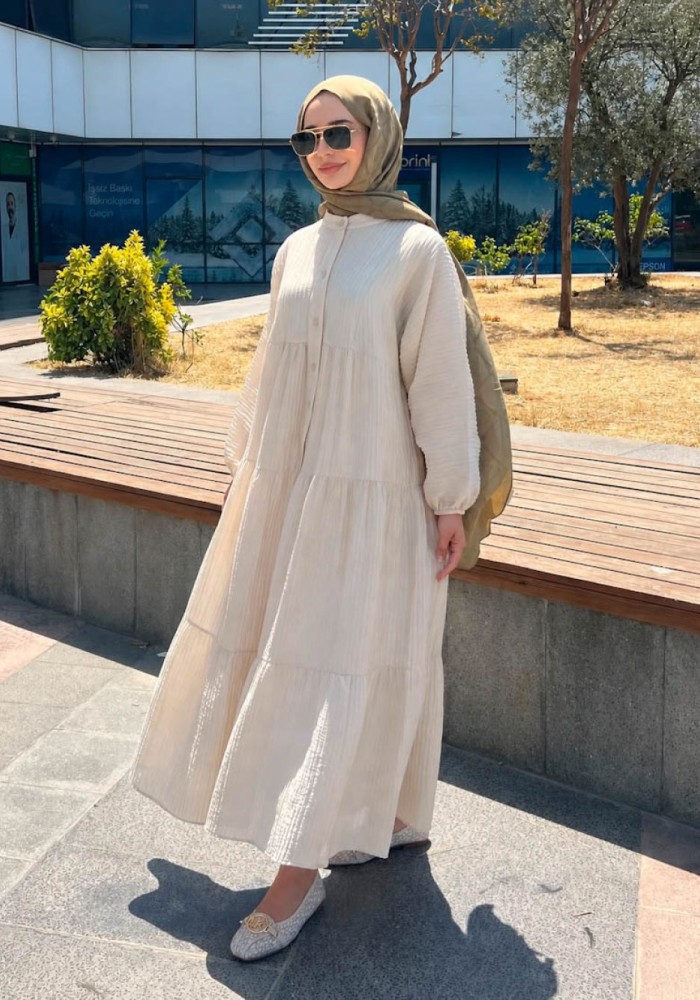 Oversize Müslin Elbise Bej