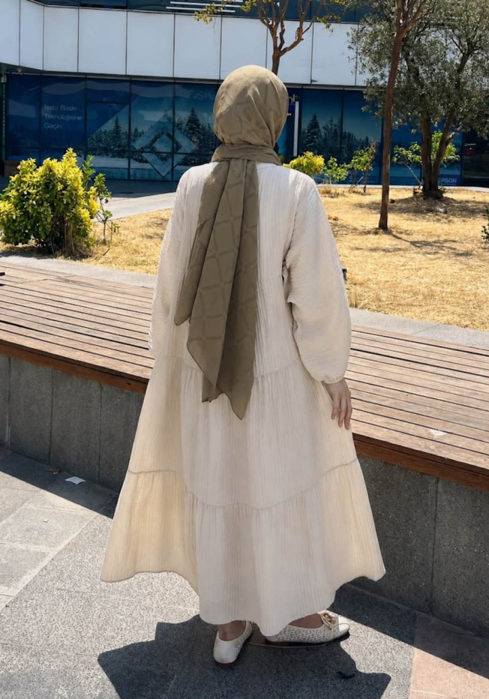 Oversize Müslin Elbise Bej