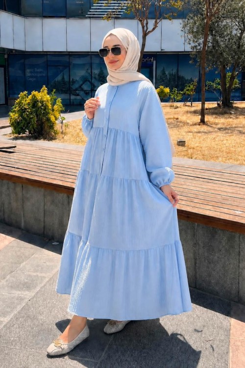 Oversize Müslin Elbise Bebe Mavisi
