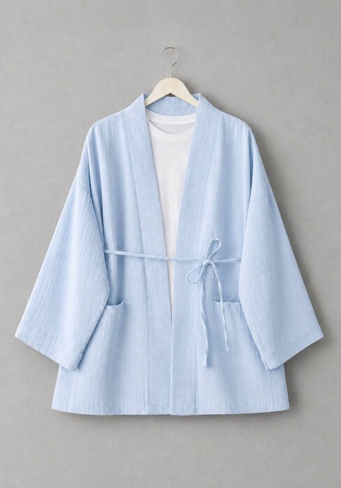 Cep Detaylı Müslin Kimono Bebe Mavisi