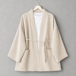 Cep Detaylı Müslin Kimono Bej