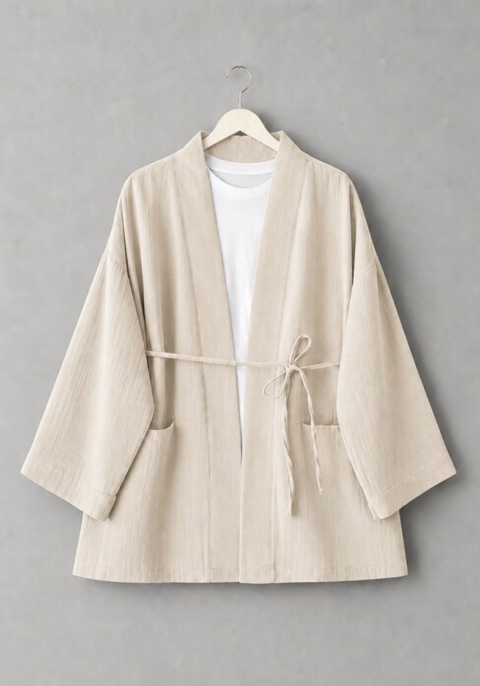 Cep Detaylı Müslin Kimono Bej