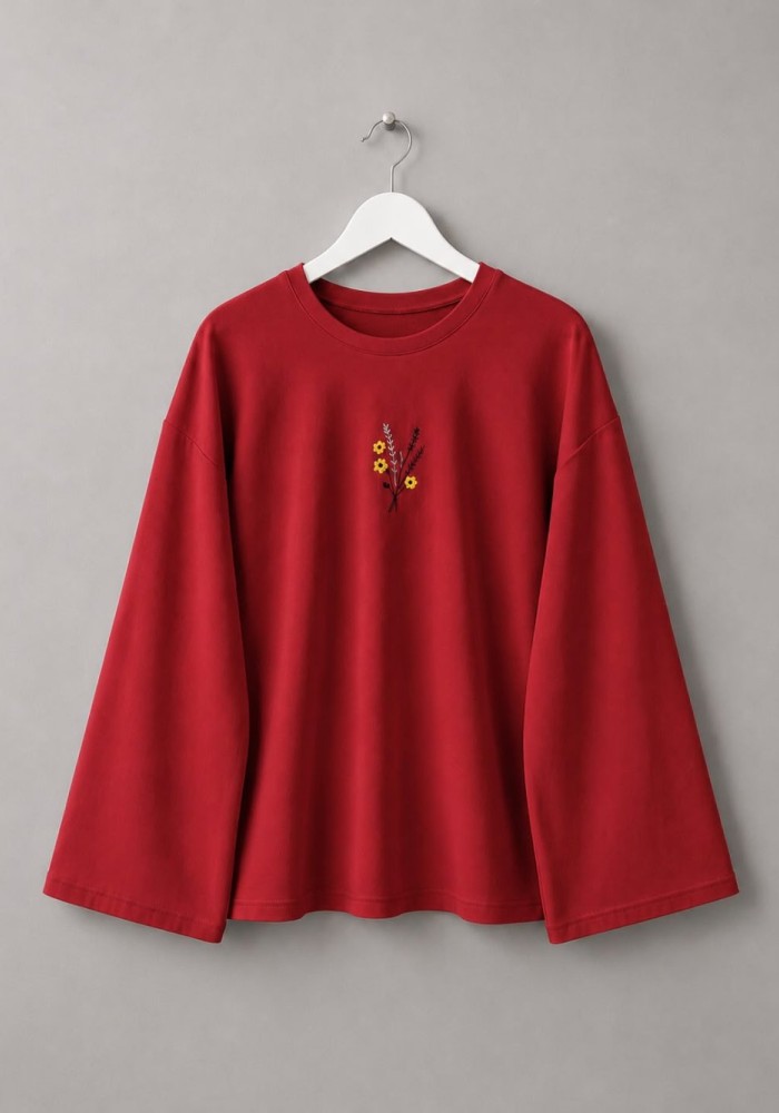 Nakışlı Salaş Sweatshirt Kırmızı