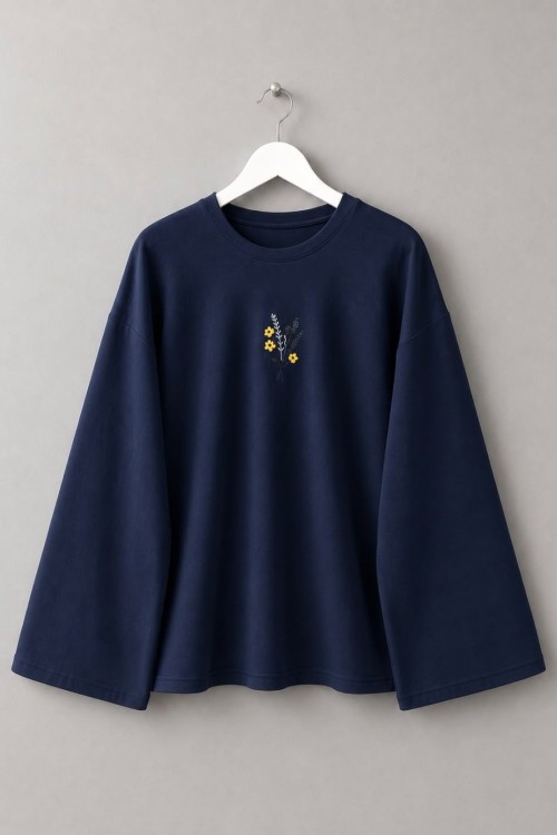 Nakışlı Salaş Sweatshirt Lacivert