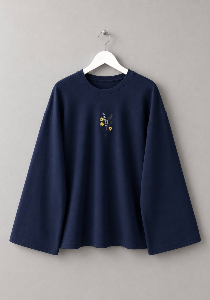 Nakışlı Salaş Sweatshirt Lacivert