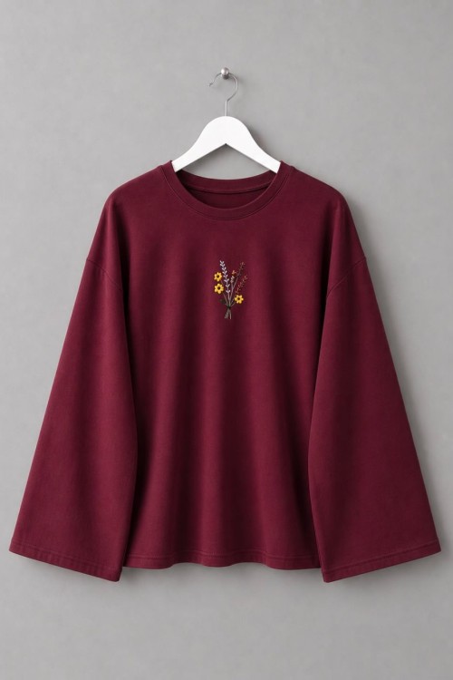 Nakışlı Salaş Sweatshirt Bordo