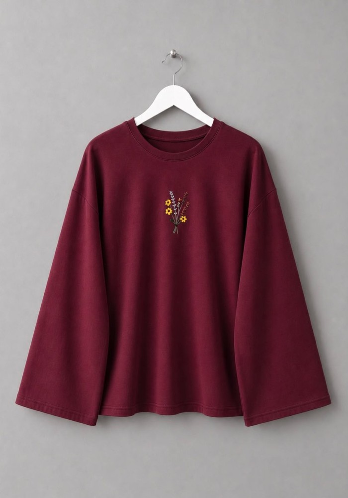 Nakışlı Salaş Sweatshirt Bordo