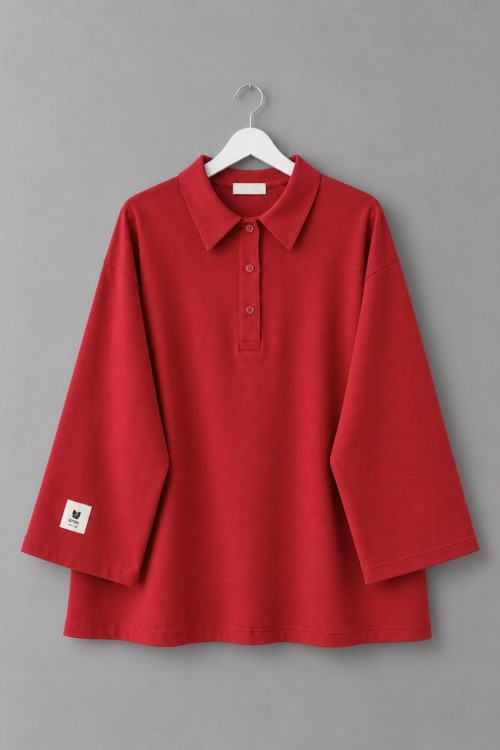 Polo Yaka Süprem Sweatshirt Kırmızı