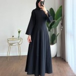 Kuşaklı Keten Elbise Siyah