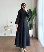Kuşaklı Keten Elbise Siyah