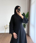 Kuşaklı Keten Elbise Siyah