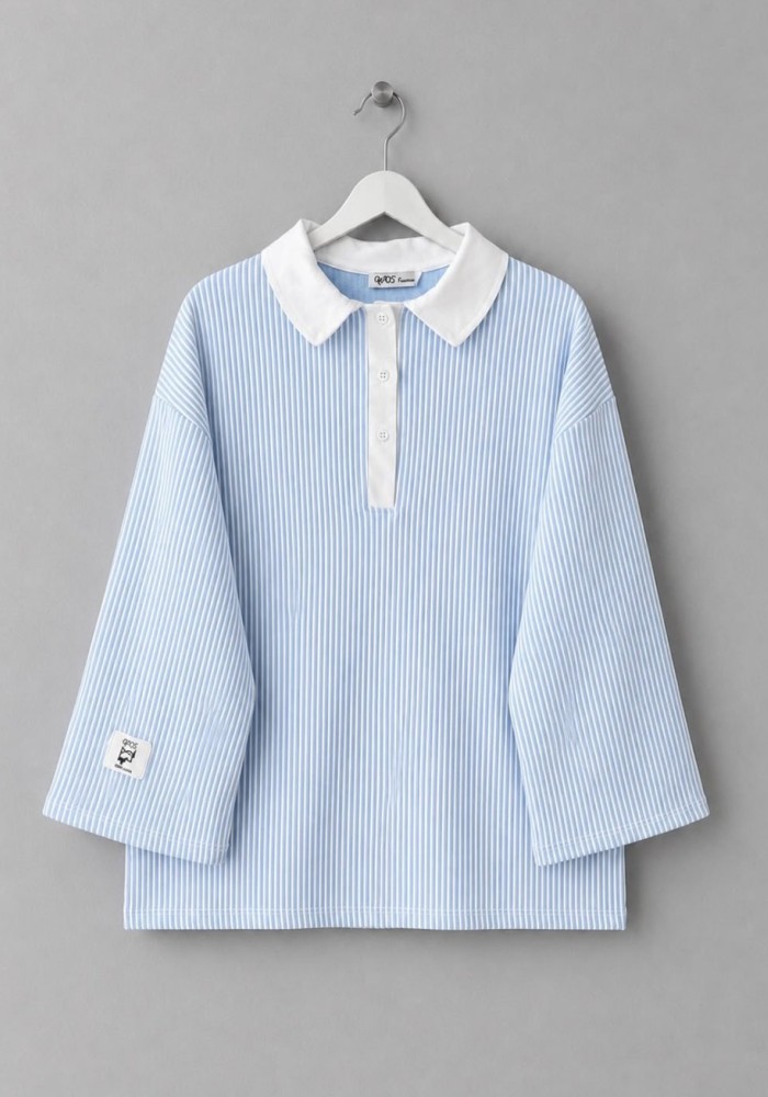 Gömlek Yaka Çizgili Sweatshirt Bebe Mavisi