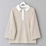 Gömlek Yaka Çizgili Sweatshirt Bej