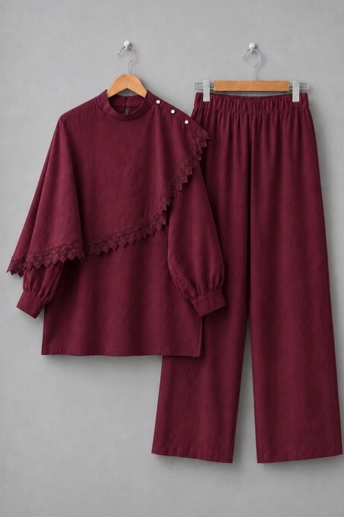 Lenora Pantolonlu Takım Bordo