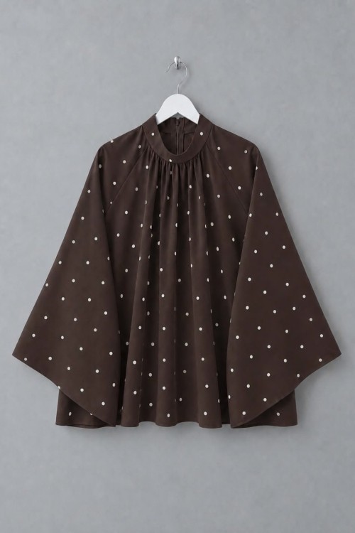 Puantiyeli Oversize Bluz Acı Kahve