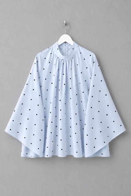 Puantiyeli Oversize Bluz Bebe Mavisi