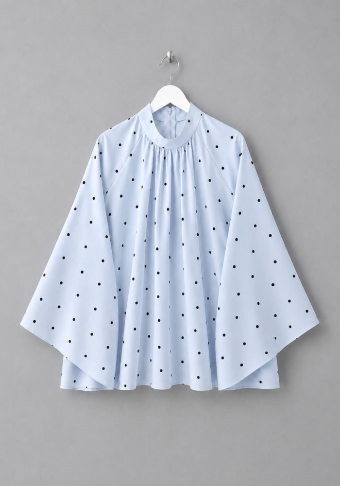 Puantiyeli Oversize Bluz Bebe Mavisi