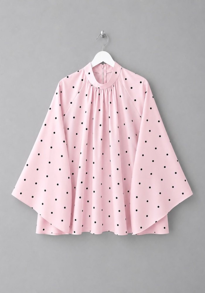 Puantiyeli Oversize Bluz Şeker pembesi