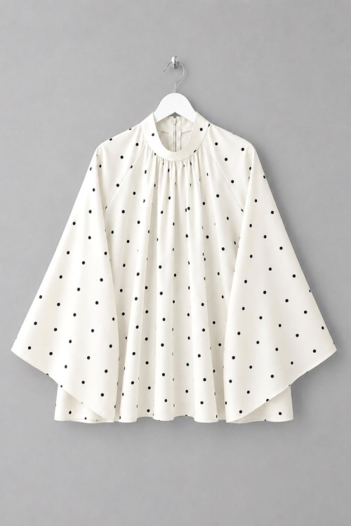 Puantiyeli Oversize Bluz Ekru