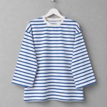 Bisiklet Yaka Çizgili Sweatshirt Saks Mavisi