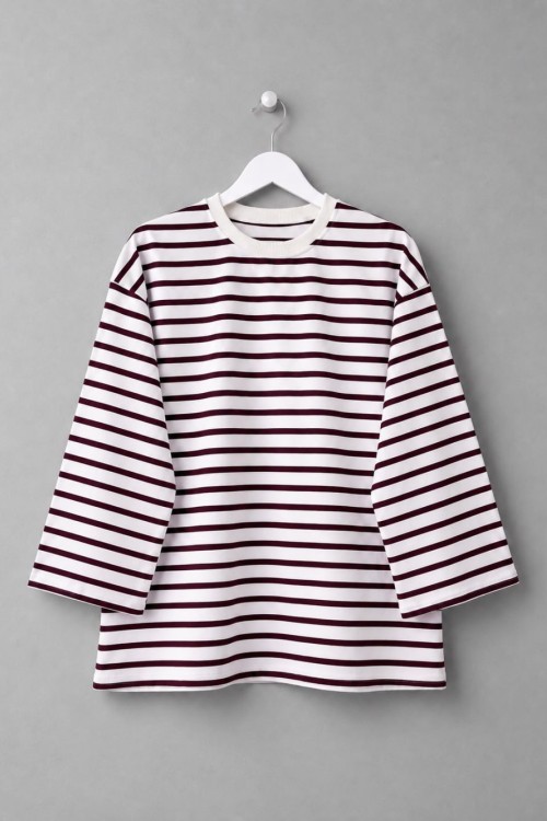 Bisiklet Yaka Çizgili Sweatshirt Bordo