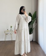 Puantiyeli Oversize Elbise Ekru