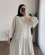 Puantiyeli Oversize Elbise Ekru