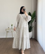 Puantiyeli Oversize Elbise Ekru