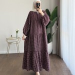 Puantiyeli Oversize Elbise Bordo