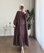 Puantiyeli Oversize Elbise Bordo