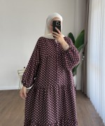 Puantiyeli Oversize Elbise Bordo