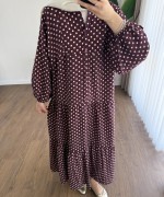 Puantiyeli Oversize Elbise Bordo