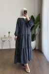 Puantiyeli Oversize Elbise Lacivert