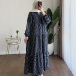 Puantiyeli Oversize Elbise Lacivert