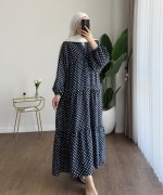 Puantiyeli Oversize Elbise Lacivert