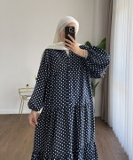 Puantiyeli Oversize Elbise Lacivert