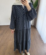 Puantiyeli Oversize Elbise Lacivert