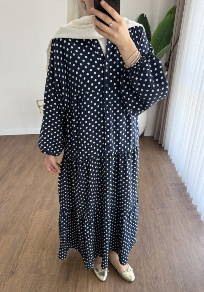 Puantiyeli Oversize Elbise Lacivert