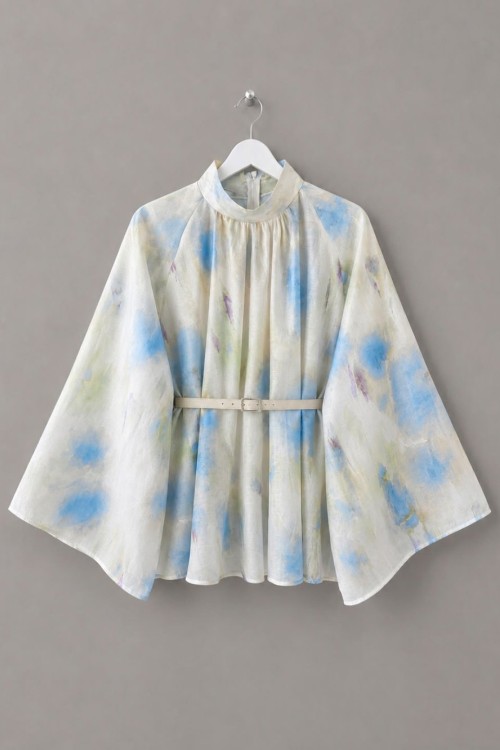 Batik Desen Oversize Bluz Mavi