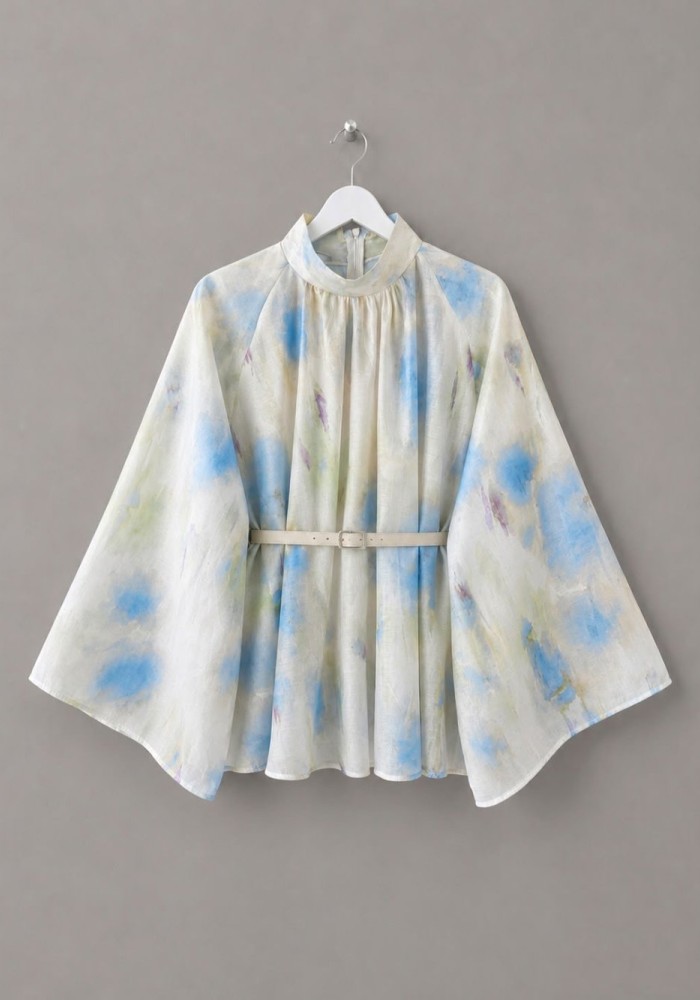 Batik Desen Oversize Bluz Mavi