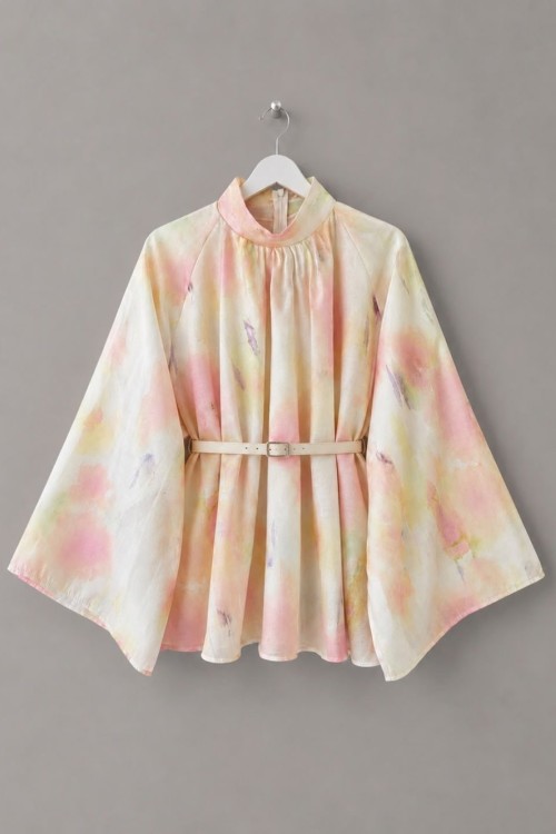 Batik Desen Oversize Bluz Pembe
