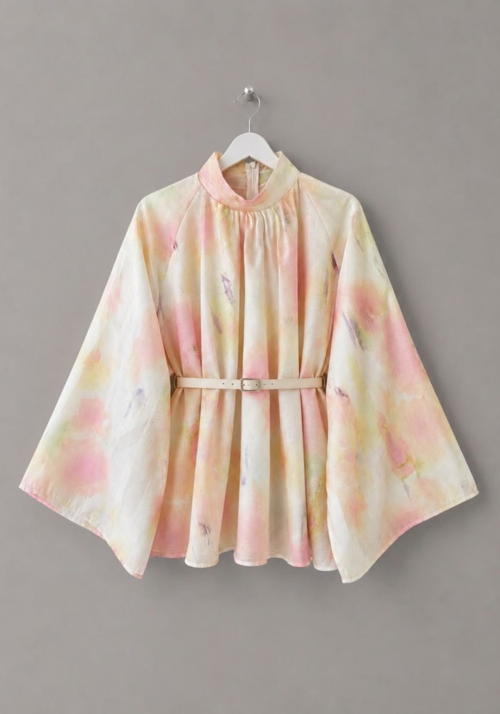 Batik Desen Oversize Bluz Pembe